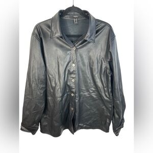 Forever 21 Black Faux Leather Button Front Long Sleeve Jacket or Shirt XL Women